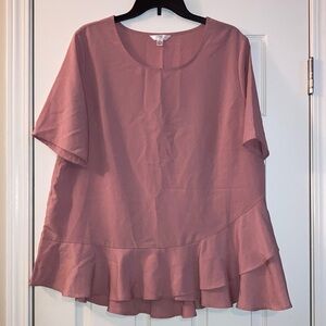 Time and Tru Pink Ruffled Short Sleeve Blouse